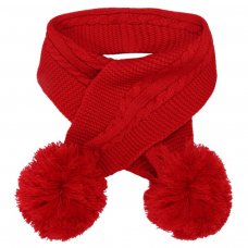 SC12-R: Red Cable Knit Scarf w/Pom Poms